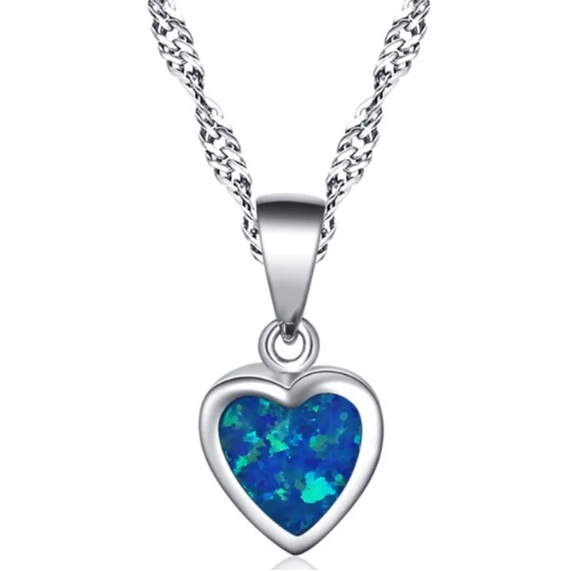 

Fashion Blue Opal Heart Pendant Necklaces Chain Necklace Women Charm Jewelry Valentine's Day Gift Collares De Moda 2021