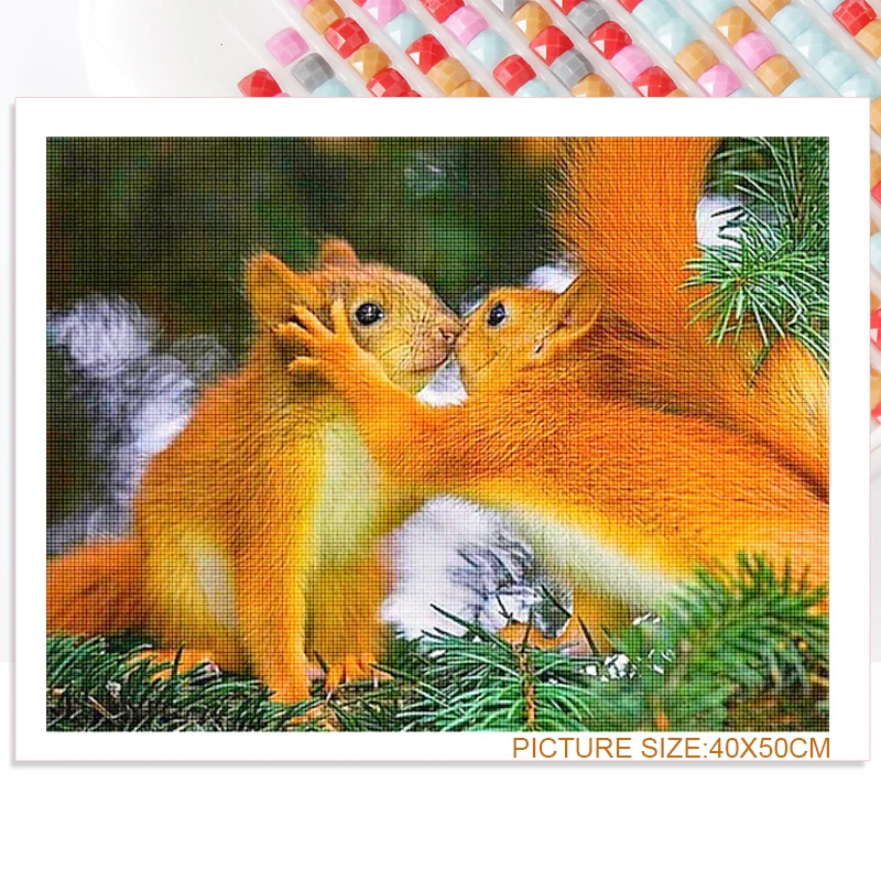 

5D Diy Diamond Painting Squirrel Peeling Chestnuts Embroidery Cross Stitch Mosaic Animal Square Diamond Round Diamond Home Decor