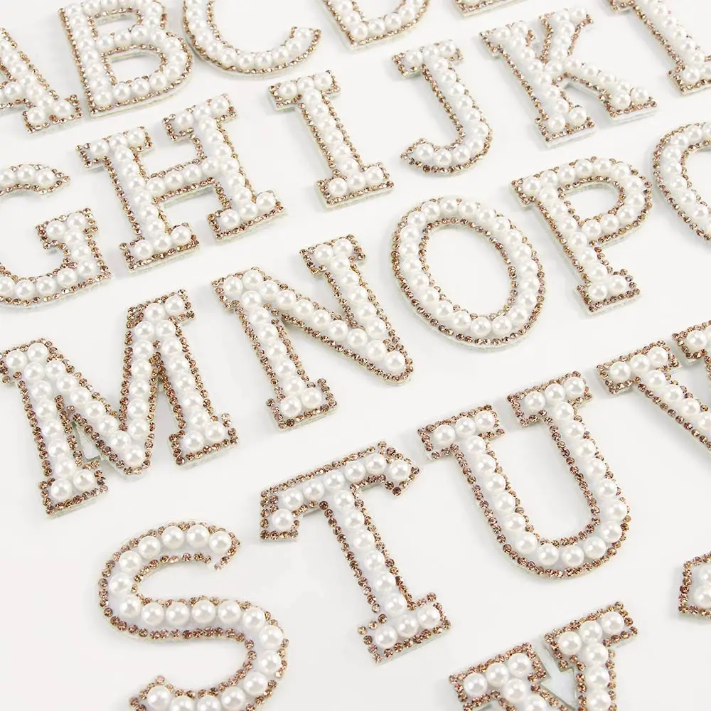 1 шт. нашивки с английскими буквами белые жемчужные золотые стразы блестящие