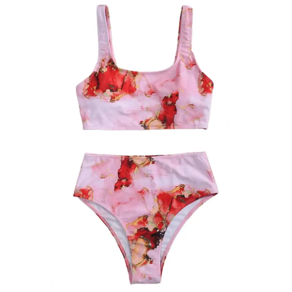 

Summer Spaghetti Strap Bikini Women Tie-dye Push Up High Cut Hight Waist Halter Bikini Set Swimsuit Split Bikini Bottoms