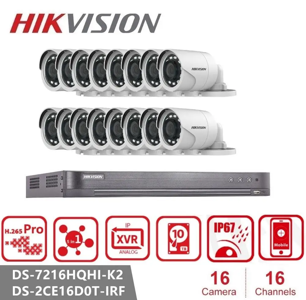 Hikvision 16CH CCTV система 2MP POE NVR комплект Открытый водонепроницаемый IP66 безопасности