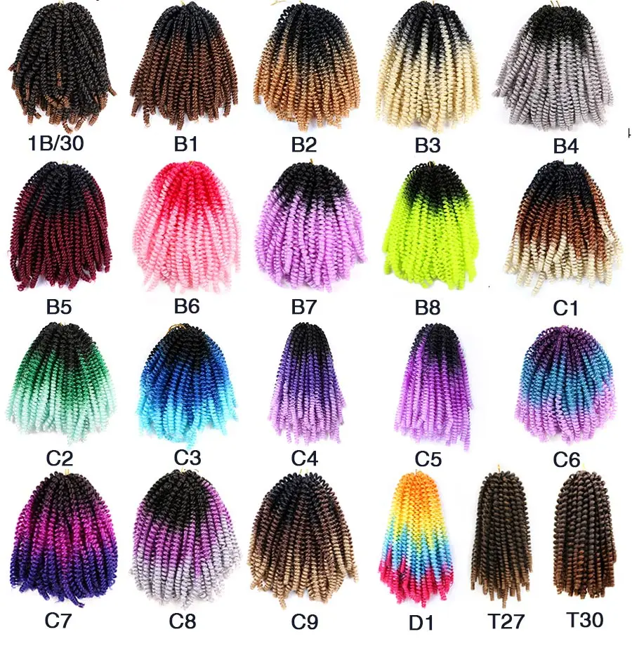 Недорогие 8-дюймовые синтетические плетеные Пружинные удлинители волос черные