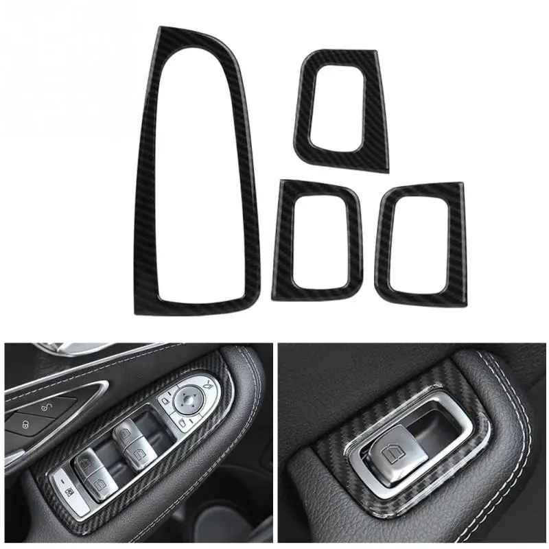 1 set Car Styling ABS Plastic Window Lift Switch Button Cover Trim Carbon Fiber Style for Mercedes Benz C Class W205 | Автомобили и