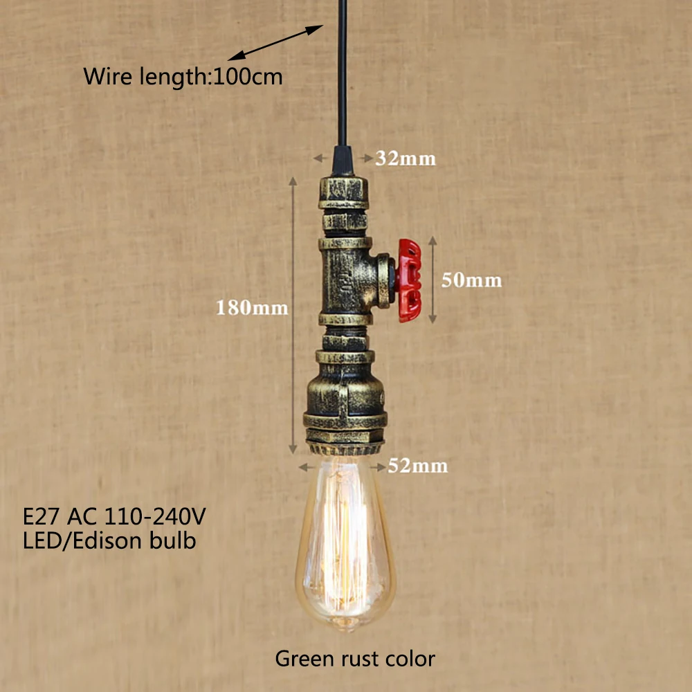 Lámpara colgante clásica Steampunk para Loft, tubería de agua de hierro industrial, cable E27, luces led colgantes para dormitorio, bar, restaurante y cocina