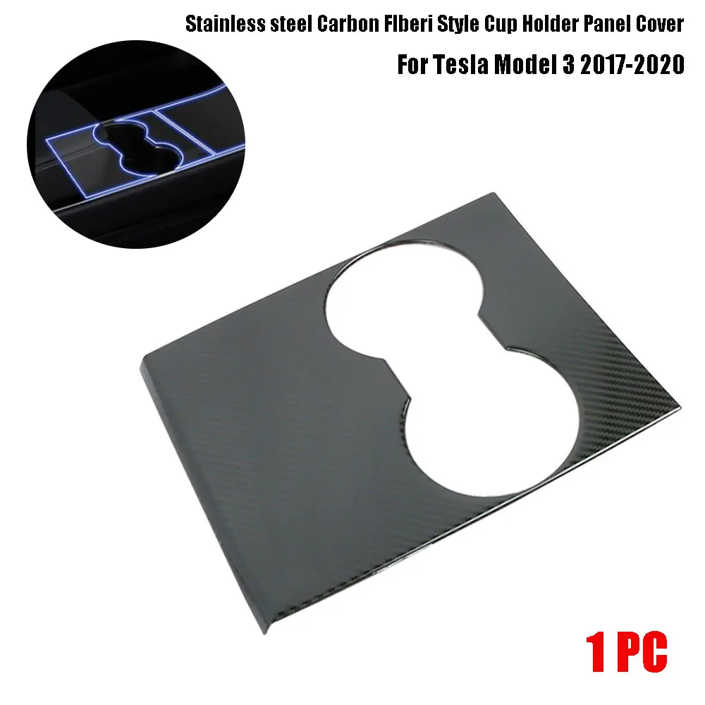 

Панель держателя стакана из нержавеющей стали и углеродного волокна для Tesla Model 3 2017-2020