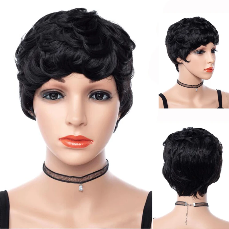 

GRES Curly Wigs for Black Women Synthetic Wigs High Temperature Fiber Short Afro Wig Pelucas De Mujer Pelucas Good Quality