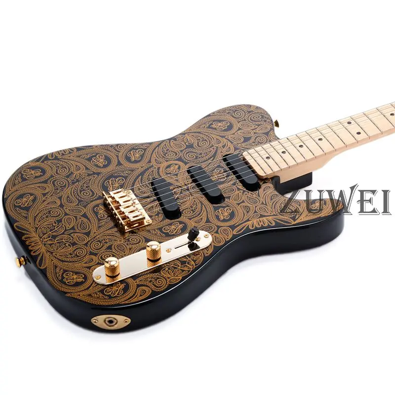 Custom Shop TL Electric Guitar Water Transfer Top Gold Hardware Strings Thru Body High Quality Products | Спорт и развлечения
