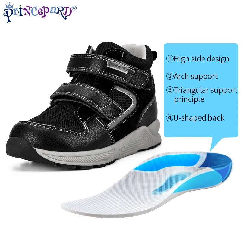 Princepard-zapatos de Punta cerrada para bebé, calzado médico ortopédico para pie, zapatos correctivos con soporte para ARCO, color negro, novedad de otoño