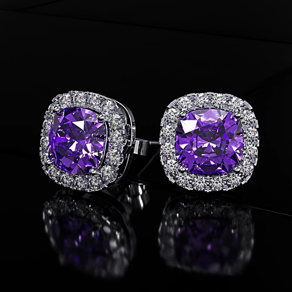 Silver Purple Роскошные женские хрустальные серьги с зеленым камнем модное серебряное обручальное кольцо из розового золота серьги винтажные Двойные серьги-гвоздики для женщин - Окраска металла: Silver Purple