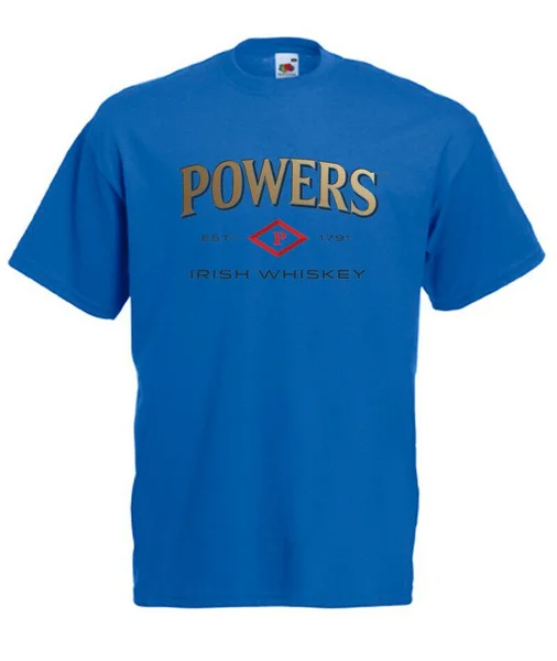 POWERS-Ирландский виски-Est. Мужская синяя футболка 1791-Logo-Regu Fit | одежда