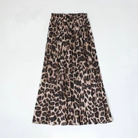 leopard print pleated skirt women elastic high waist midi skirts with lining a line chiffon 3 colours 2022 autumn streetwear