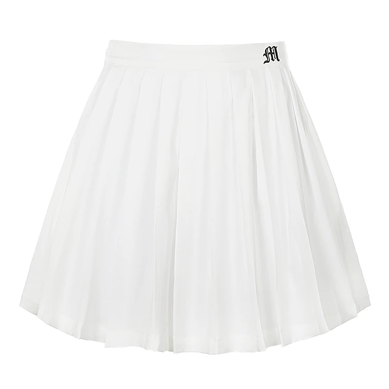 

Casual White Mini Pleated Skirts Shorts Letter Print High Waisted Short Skirt Korean Preppy Style Summer Dance 2021