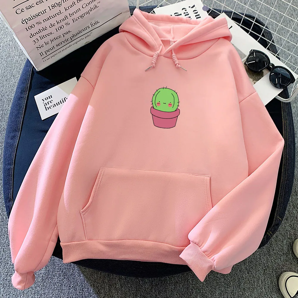 Harajuku Sweatshirt Korean Hoodie Oversize Women Kawaii Cactus Clothes Hoodies Women Aesthetic Pink Vintage Winter Sweetshirt