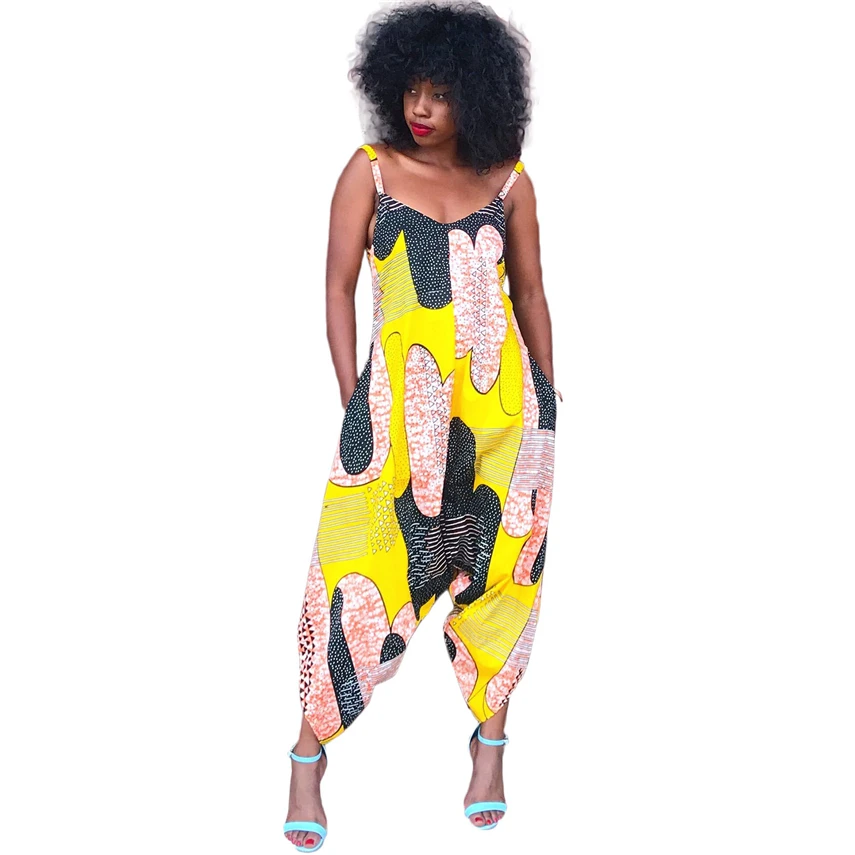 

African Clothes 2021 Dashiki Print Jumpsuit Fashion Sling Overalls Summer Harem Pants African Dresses for Women Clothing Plus