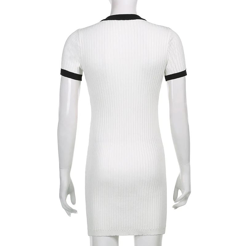

Rapcopter Patchwork Knitted Dress V Neck Skinny Sundress y2k Vintage Beach Dress Party Evening Mini Dress Elegant Short Dress