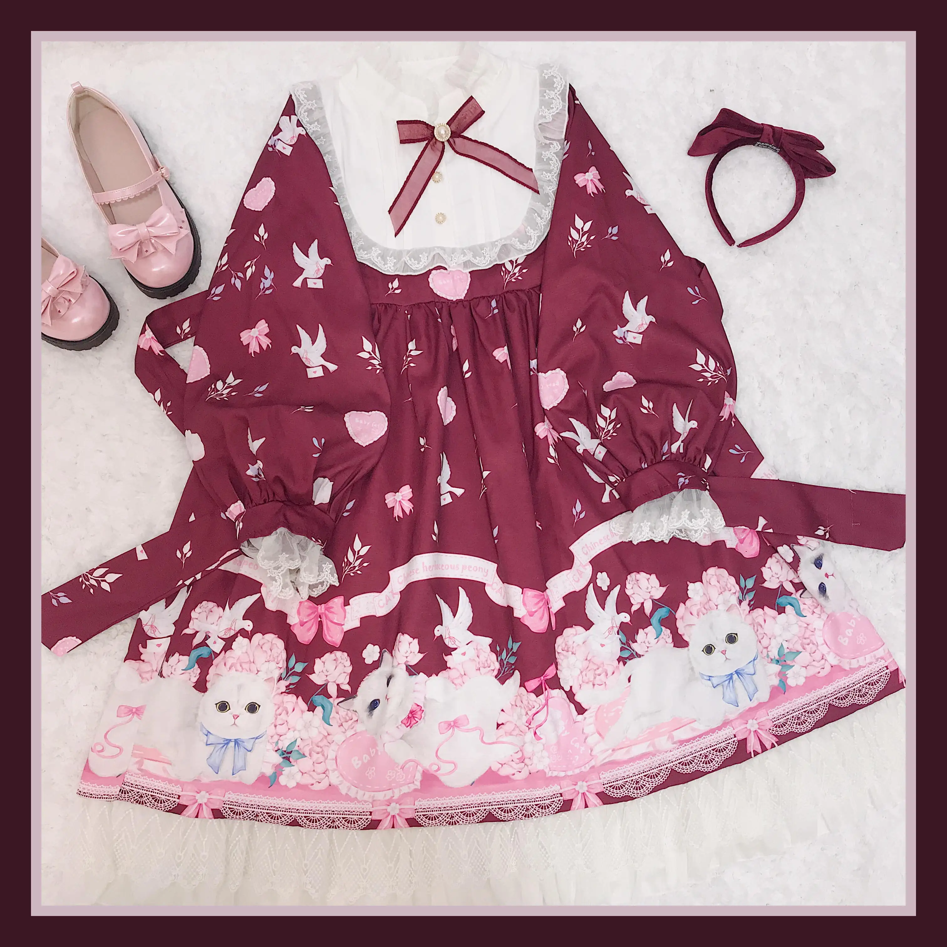 

Kawaii Lolita Dress Vintage Lace Bowknot Cute cat Dress Kawaii Girl Gothic Lolita Sweety Princess dress loli cos