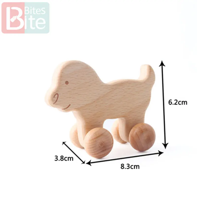 small dog car 1 шт. детский Прорезыватель игрушка Бук деревянные животные собаки автомобиль мультфильм Слоны Монтессори игрушки для детей зубные кольца для детей Товары для малышей - Цвет: small dog car