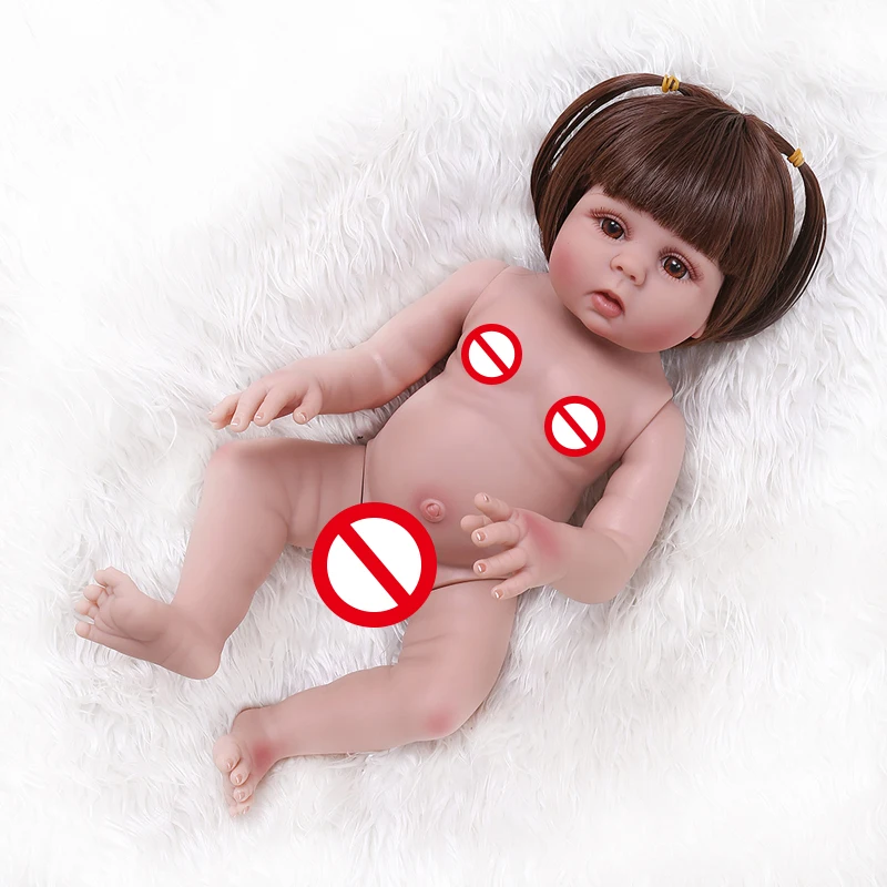 

48Cm Full Body Silicone Doll Baby Straight Curly Hair Realistic Reborn Toddler Doll Baby Bath Toy For Children