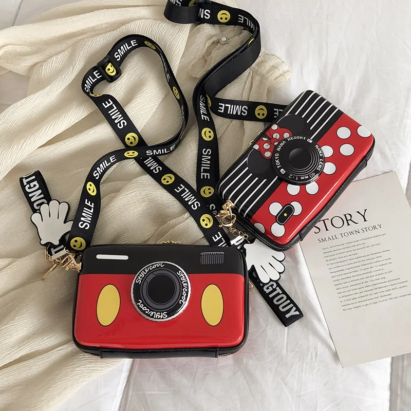 Disney princess Minnie pu camera bag shoulder strap diagonal girl messenger Mickey mouse handbag | Багаж и сумки