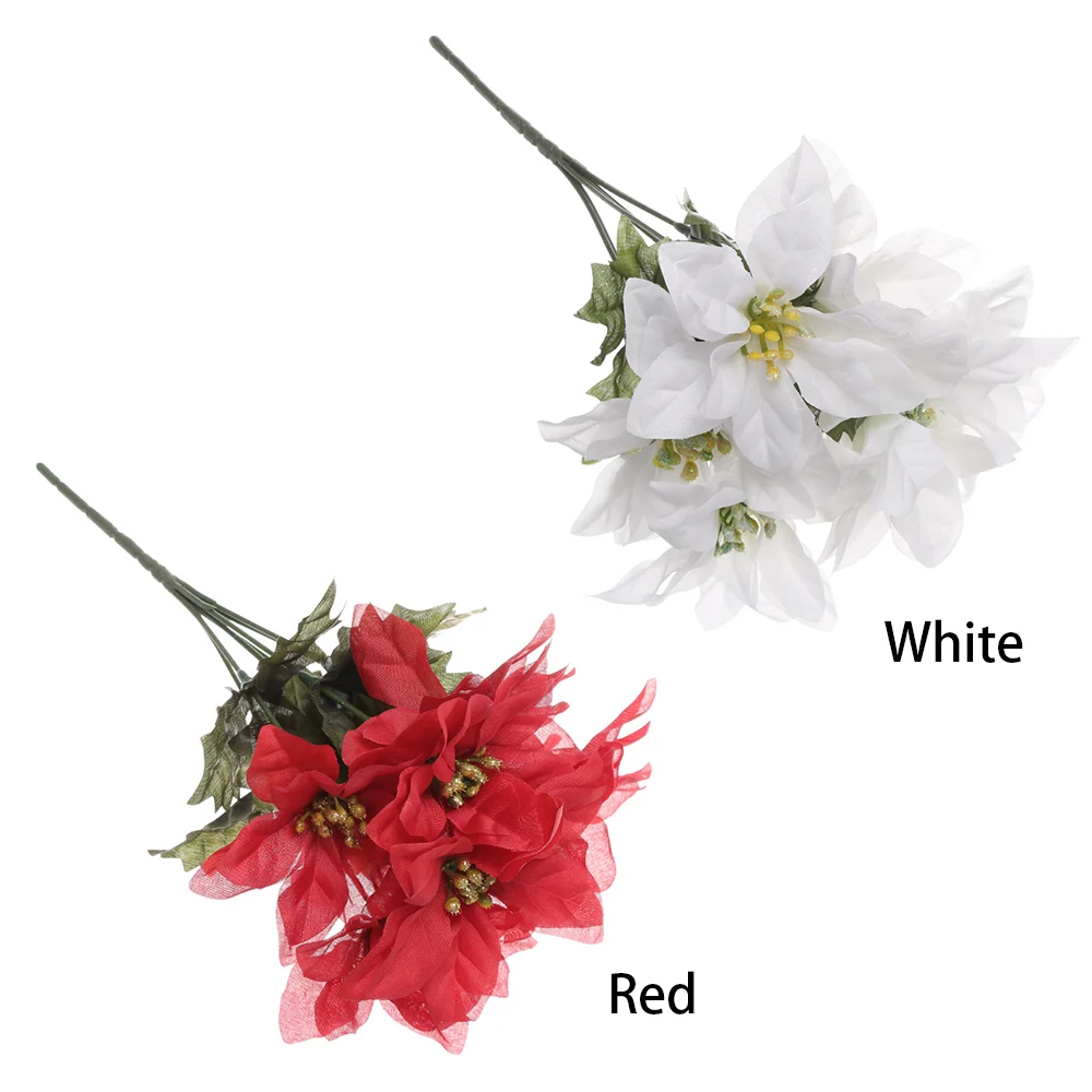 7 голов реальные на ощупь искусственные рождественские цветы красные