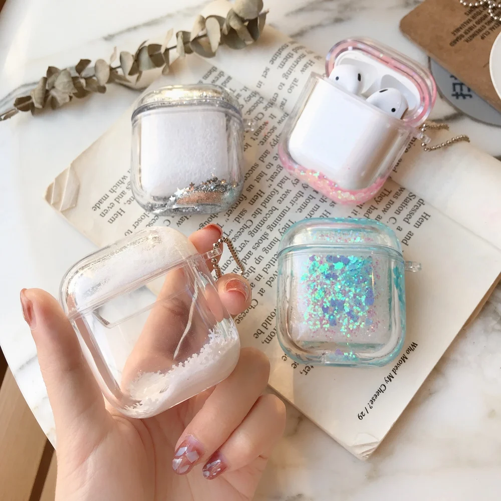 Цветной блестящий чехол с жидкими блестками для Airpods 1/2/pro прозрачный кристально