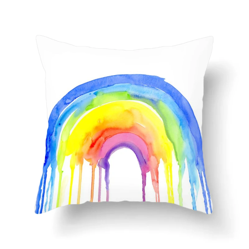Rainbow Color Pritned Throw Pillow Cover Plush Cartoon Pattern Cushion Home Decor Square Decorative Pillowcase for Sofa | Дом и сад