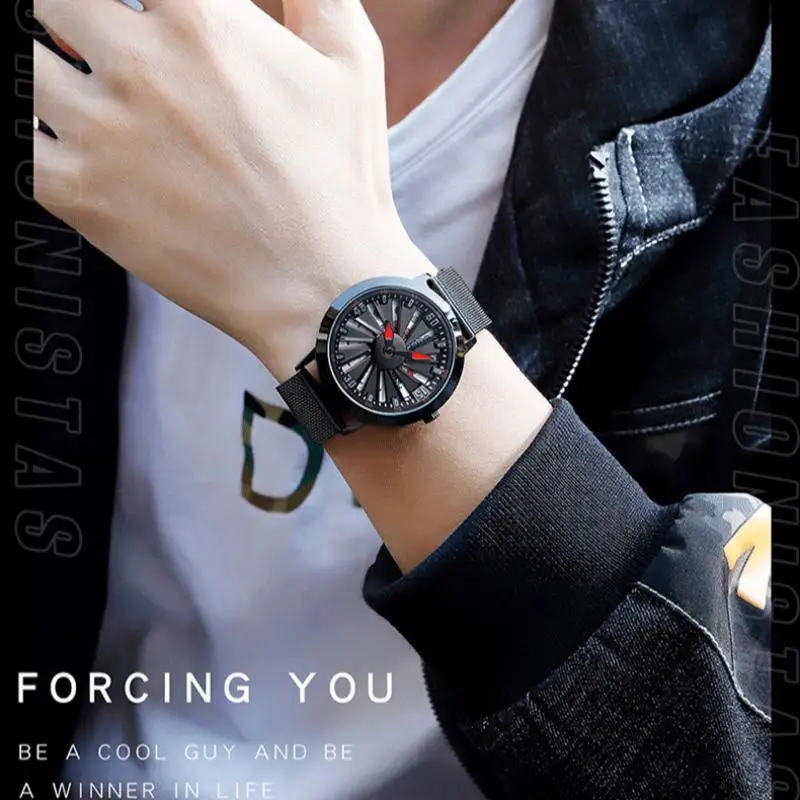 

Creative Men Watch Rotation High Quality Men Sport Quartz Watch Japan Movement Stainless Steel Relogio Masculino 2020 Mesh Clock