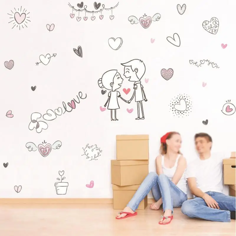 День Святого Валентина Наклейка на стену мультяшная пара любовь самоклеящаяся