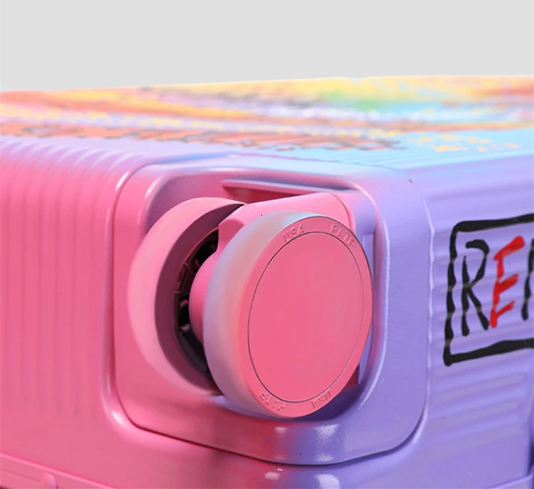 Fashion Graffiti Suitcase Spinner Aluminum Frame Hardside Travel Suitcase On Wheel Travel Bags Trolley Luggage Bag 20