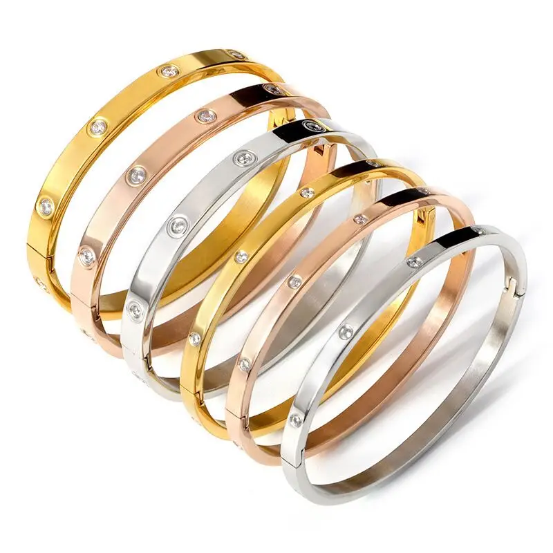 

Classic Gold Bracelets for Women Men Jewelry Gifts Stainless Steel Simple Cubic Zirconia Bracelet Bangle Fashion 2021
