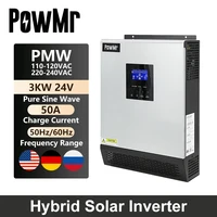PowMr Solar Inverter 3KVA 24V 220V Pure Sine Wave Inverter Built-in 50A PWM Solar Charge Controller Solar Panel Battery Charger