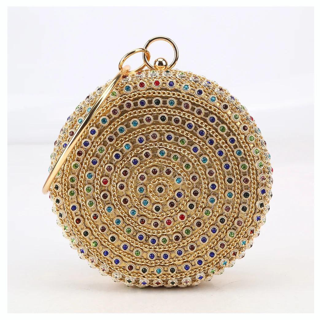 Вечерняя дамская сумочка ручной работы с инкрустацией стразами круглая сумка на