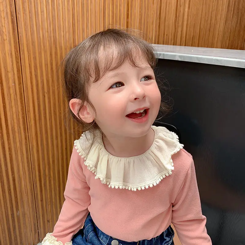 

Autumn 2020 Korean Style Toddlers Kids Pure Color Tops Korean Style Ruched Collar Baby Girls T-Shirts Long Sleeve Tees P2 039