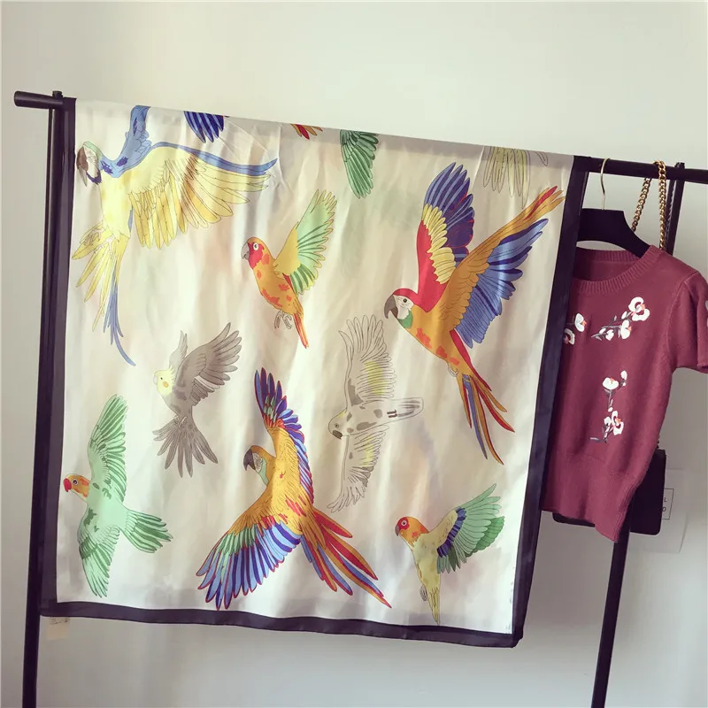 Шарф Шелковый визуальный в виде птицы Модный женский мягкий платок павлин