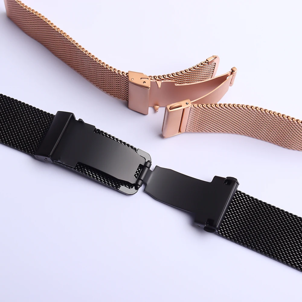 Mesh Milanese Loop Watchbands 16mm 18mm 20mm 22mm Silver Black Bracelet Wrist Watch Band Strap Deployment clasp