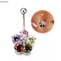 leosoxs 1 pcs new style stainless steel flower belly button nail five petal flower belly button ring piercing jewelry