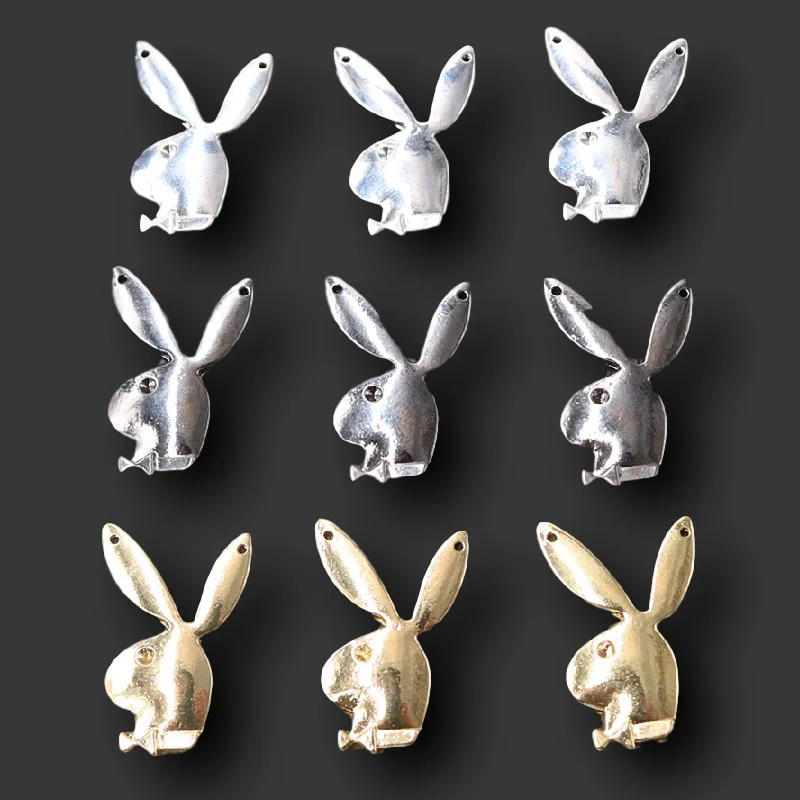 6pcs Environmentally Friendly Plating Cute Long-eared Rabbit Double-Hole Pendants DIY Charms Necklace Earrings Jewelry Making