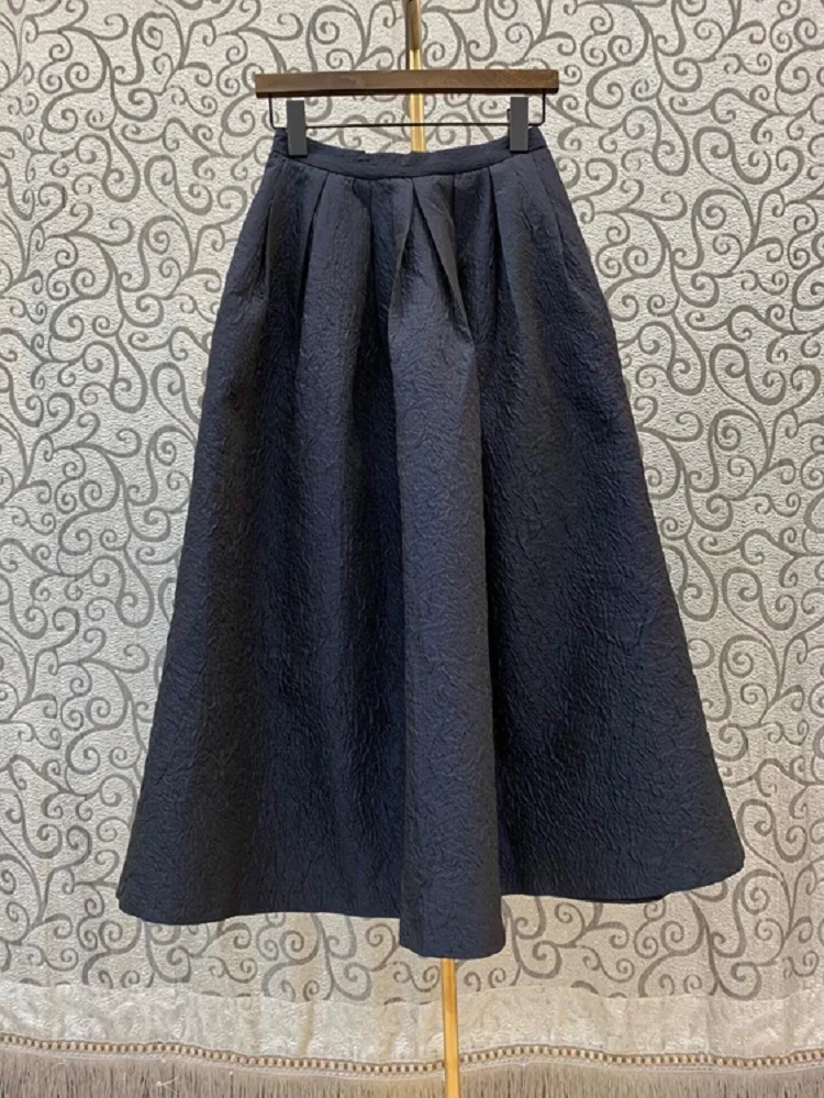 

Ball Gown Skirts 2021 Spring Summer Fashion Style Women Vintage Jacquard Patterns Mid-Calf Length Casual Party Black Skirts