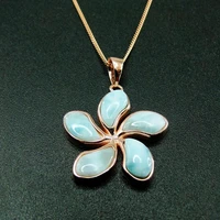 rose gold 925 sterling silver hawaiian jewelry natural larimar 25mm plumeria flower pendant necklace for gift