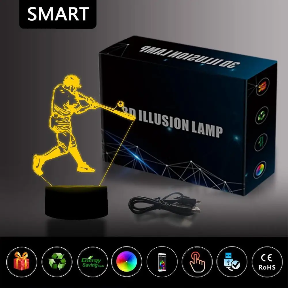 NiteApps 3D бейсбольная игра ночник настольная Иллюзия украшение лампа подарок на