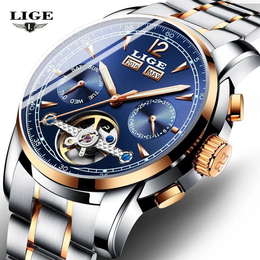 Relojes LIGE Мужские автоматические механические Спортивные часы мужские роскошные