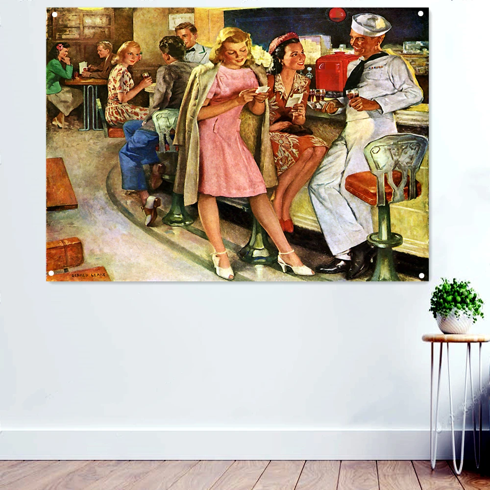 

Navy Soldier and Beauty Banner Flag Pin Up Girl Picture Wall Chart Home Decoration Nostalgic Feeling Art Poster Hanging Painting