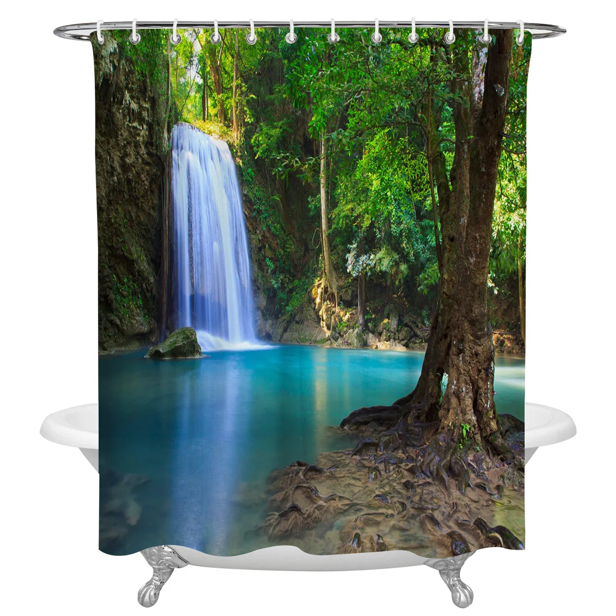 

Modern Printing Shower Curtain With Hooks Green Forest Waterfall Jorin Bath Curtains Waterproof Polyester Bathroom Decor
