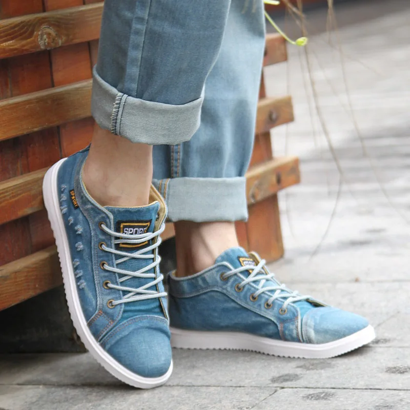British Style Fashion Vintage Denim Jean Canvas Shoes Men High-top Casual Man Ankle Boots Flat Usual School Boy Footwear78 | Обувь