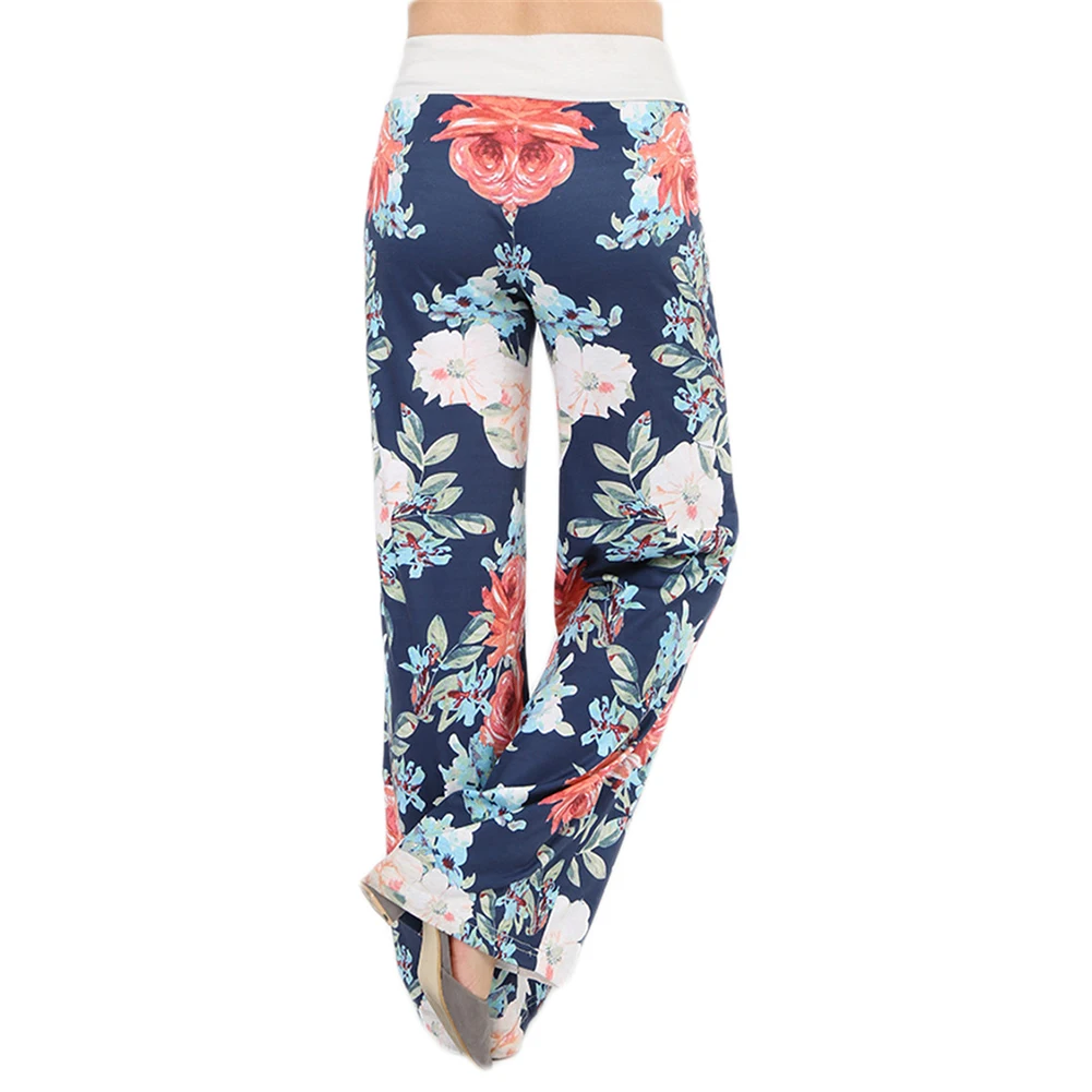 

Women Elastic Floral Print Casual Loose Drawstring Harem PantsWide Leg Trousers