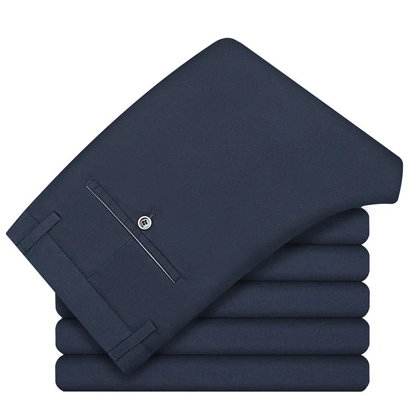 

2019 Summer New Men's Business Casual Pants Fashion Slim Solid Color Elastic Trousers Male Black Navy Blue Khaki Grey
