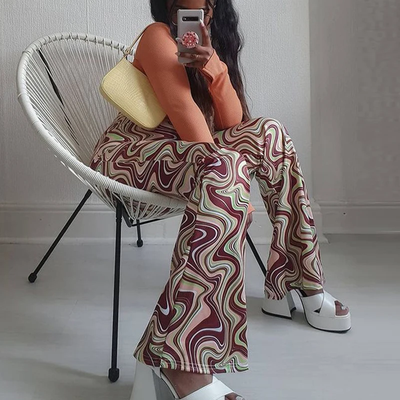 

Fashion y2k ripple Tie dye High street cargo pants harajuku high waist winter Vintage Casual Horn trouser suits Women's pants