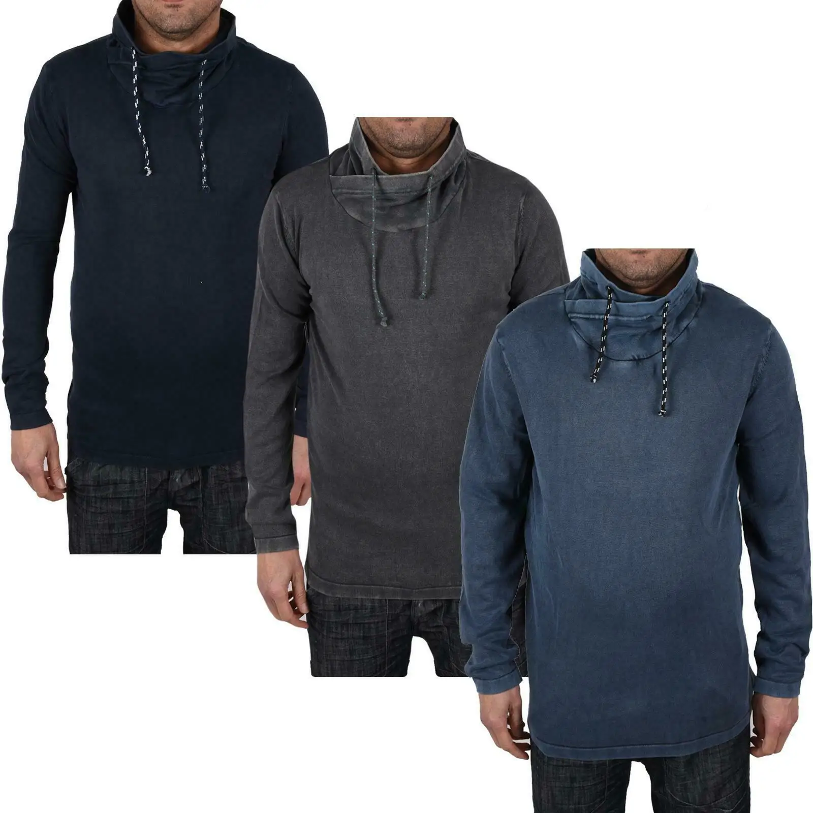 

Mens Jumper Pullover High Neck Sweatshirt Drawstring Long Sleeve Sweater Top