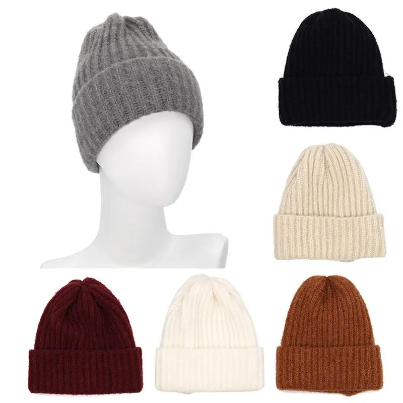 

Осень-зима 2021 акриловая однотонная плотная вязаная шапка зимняя теплая шапка шапочки шапка облегающая шапка для мужчин и женщин 03