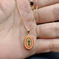 oval saint benedict necklace for women 2021 box chain color enamel religion pendant female girl gifts jewelry